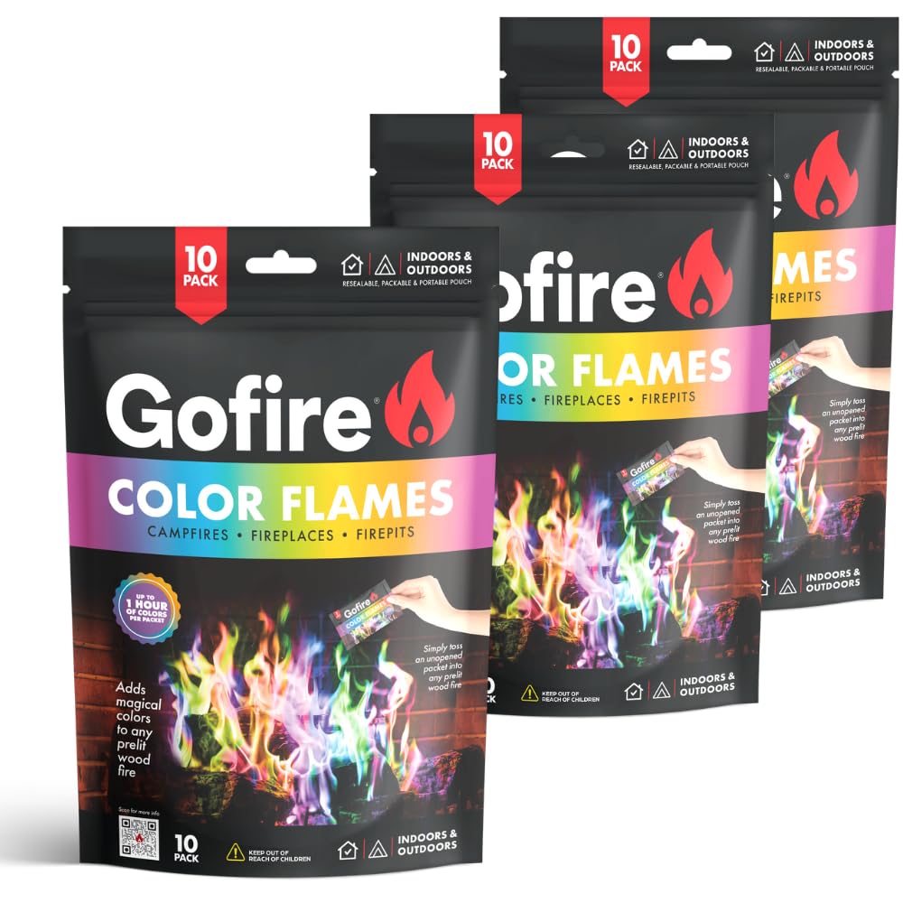 Gofire Color Flame Packets burn color flames for up to one hour.