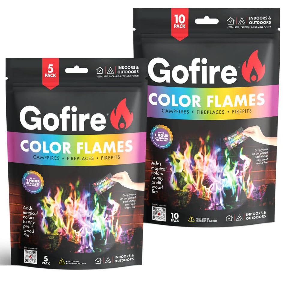 Gofire Color Flame Packets, packaged for easy, colorful fire pit ambiance.