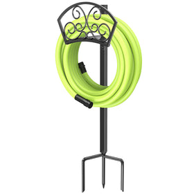 GOFORWILD garden hose holder front view shows a sturdy steel frame and base