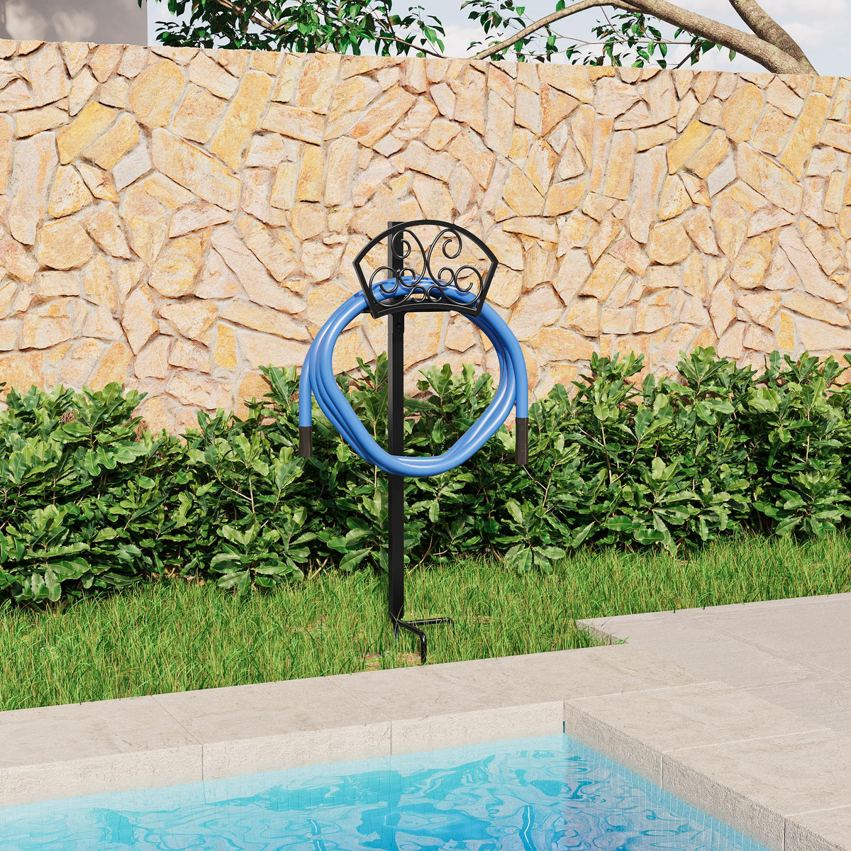 GOFORWILD hose holder side view highlights weather-resistant coating for outdoor use
