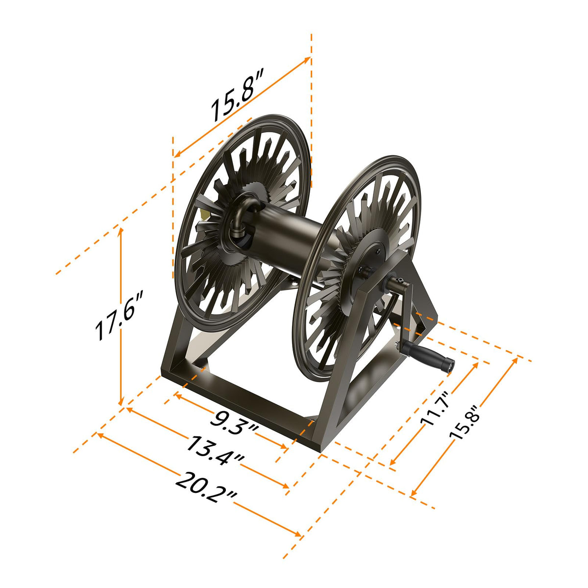 GOFORWILD 200ft capacity reel keeps long hoses organized and ready.