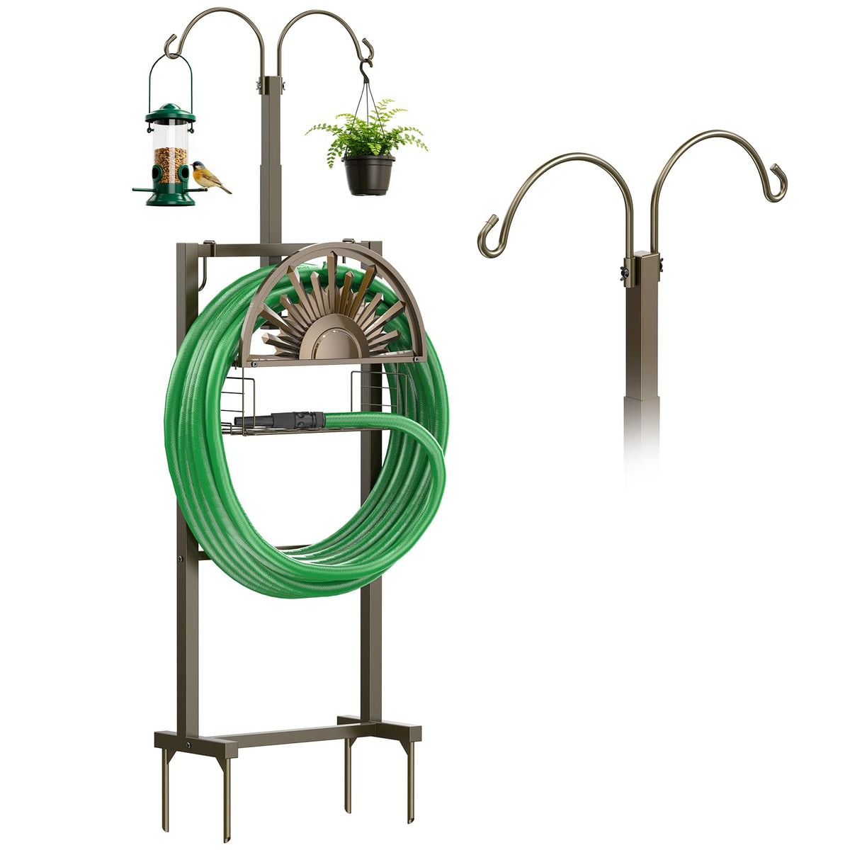 GOFORWILD hose reel with two hooks during assembly for quick setup.