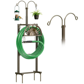 GOFORWILD hose reel with two hooks during assembly for quick setup.