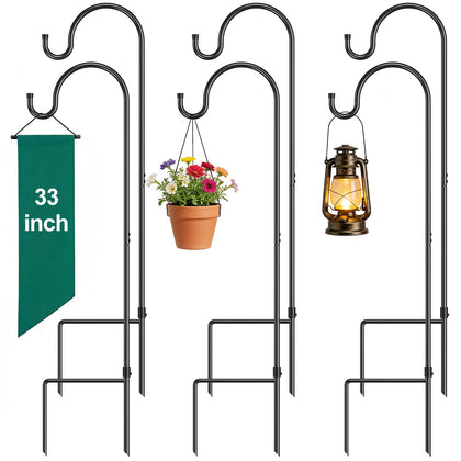 GOFORWILD shepherd hook 6-pack, black, 33 inches tall, ideal for plants and lanterns.