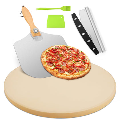 GOFOWRK pizza stone 15-inch round in oven for even heat and crispy crust.
