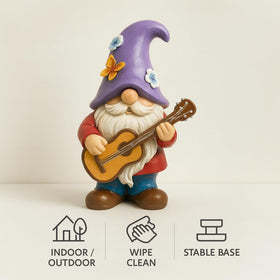 Durable GoGnome resin statue with smooth finish for indoor or sheltered outdoor spaces.