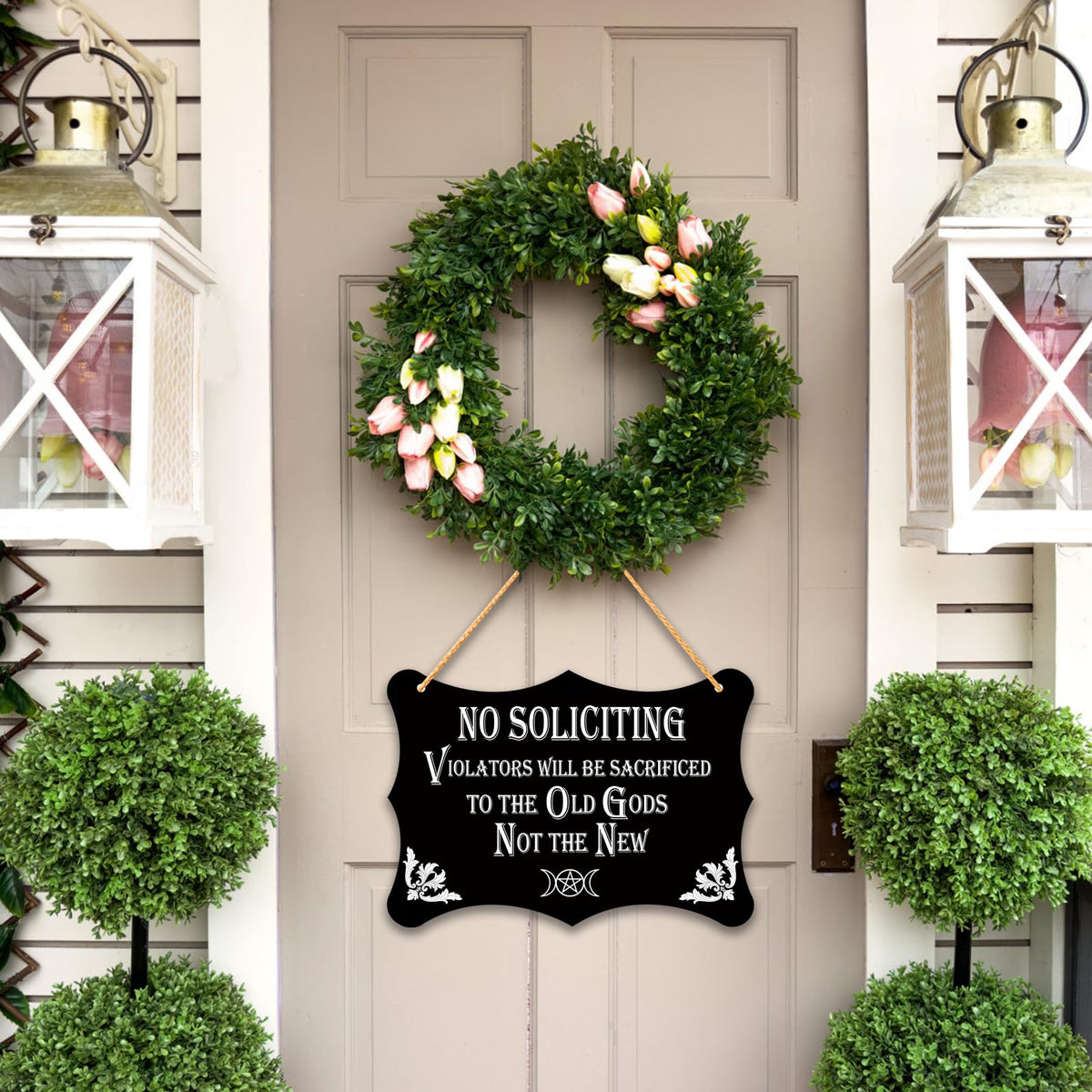 GOGOBAY dark humor no-soliciting sign adds bold curb appeal.