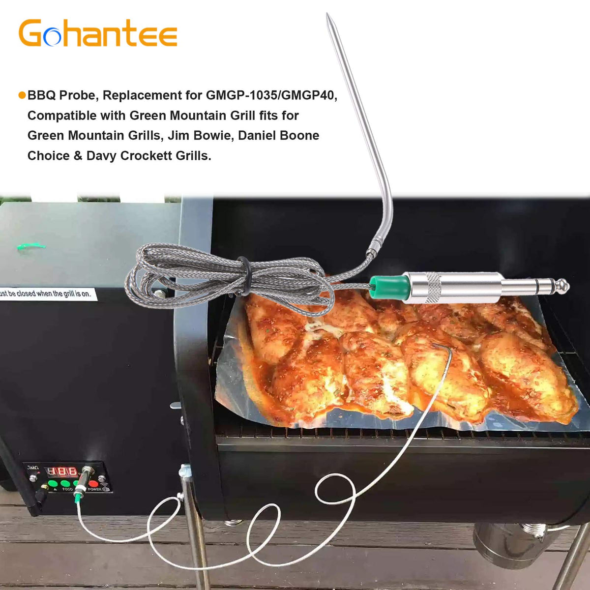 Gohantee 5-inch sensing tip detects internal meat temperature for better doneness.