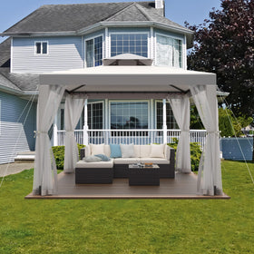 GOJOOASIS gazebo removable netting shields insects while enabling fresh air