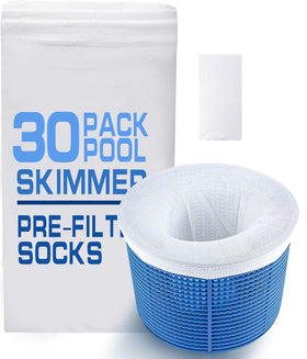 GOKU 30-pack fine-mesh skimmer socks trap leaves and pollen before the pool filter.