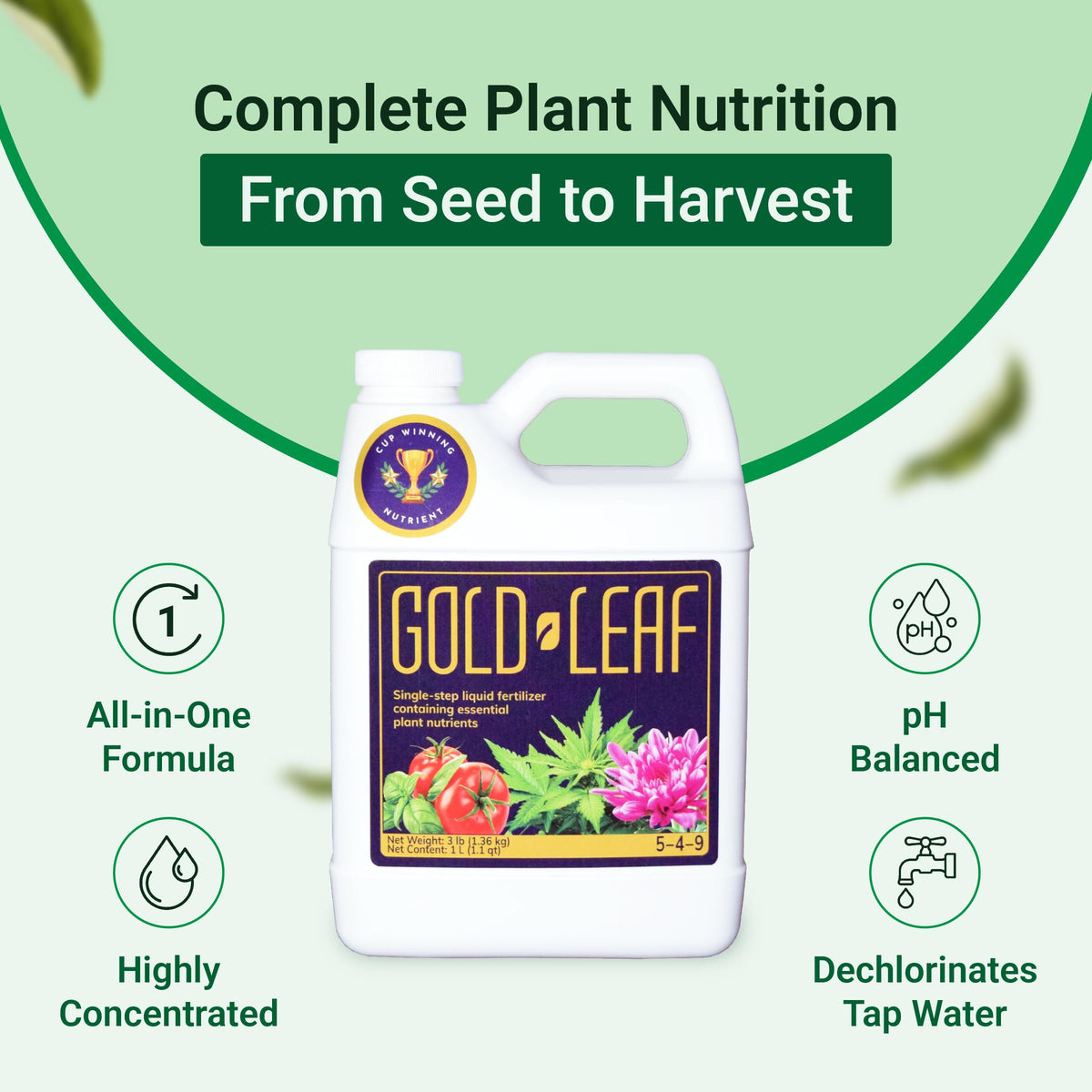 Gold Leaf liquid fertilizer being poured for quick dilution