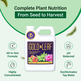 Gold Leaf liquid fertilizer being poured for quick dilution