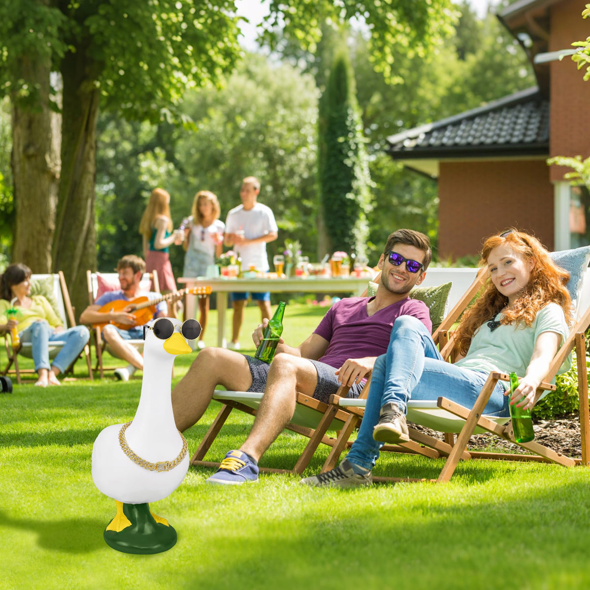 Gold-plated finish delivers shiny accents for eye-catching porch goose accessories.