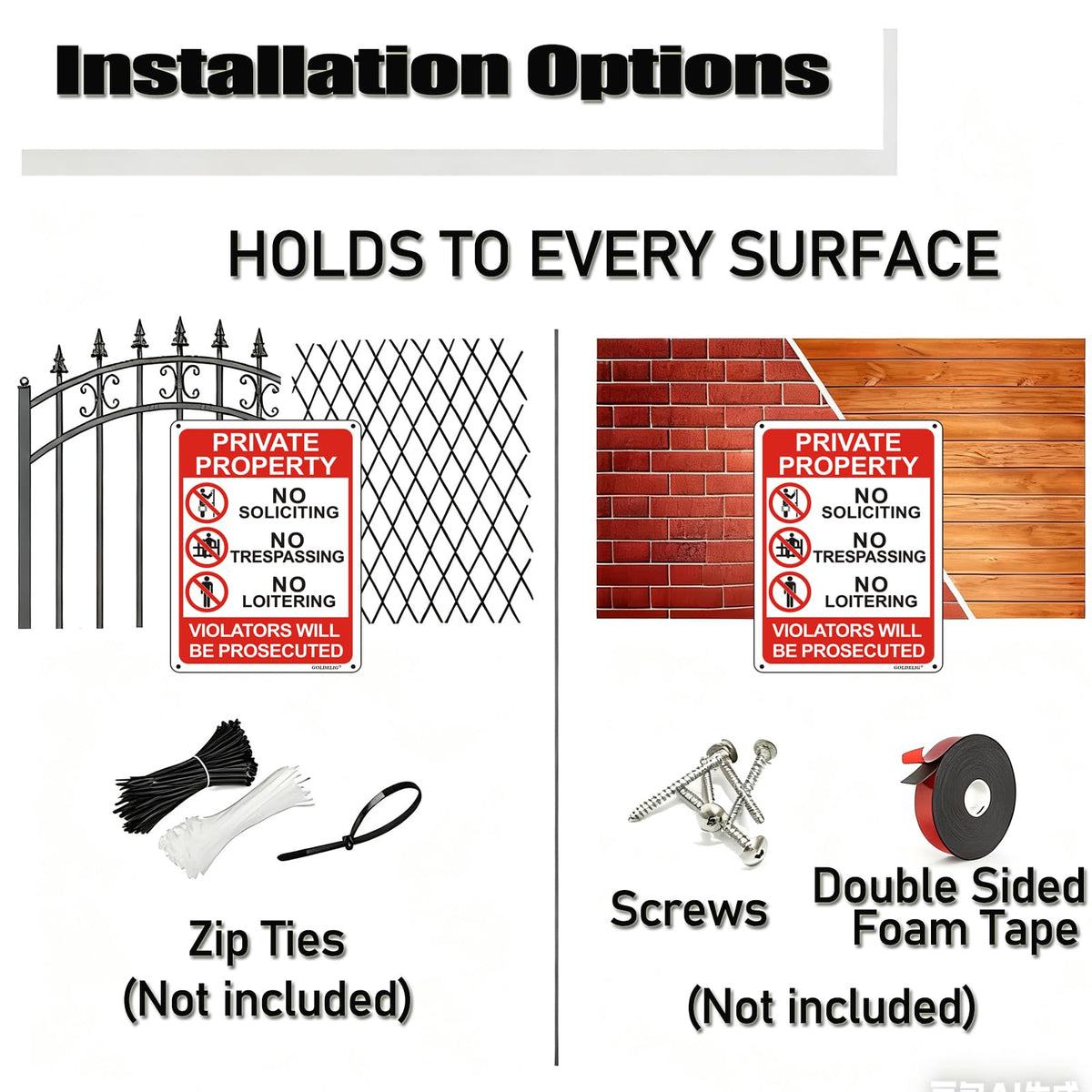 GOLDELIG sign with four holes for secure mounting