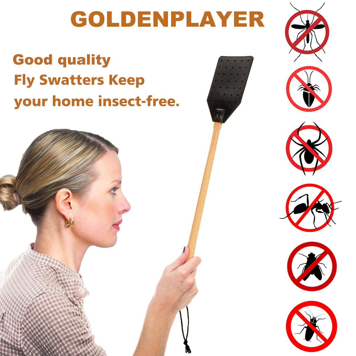 GoldenPlayer leather head features durable stitching for lasting resilience.