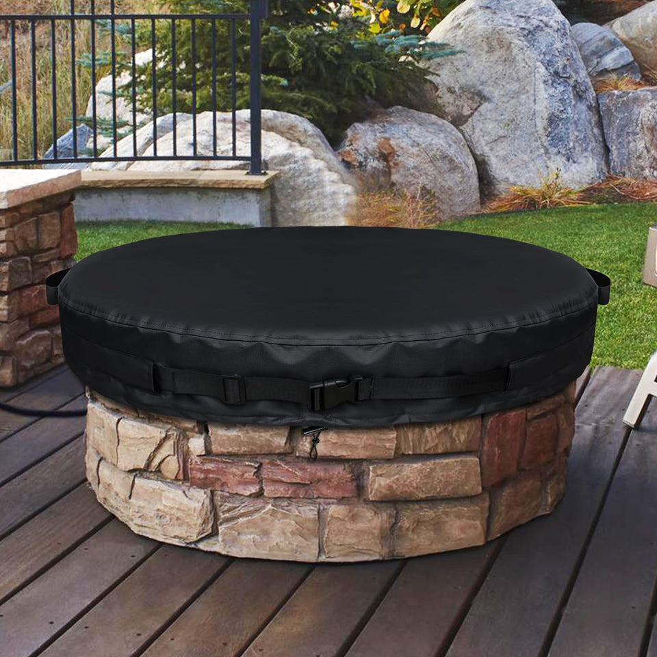 GoldenRaindrop round fire pit cover fits built-in pits for all-season protection.