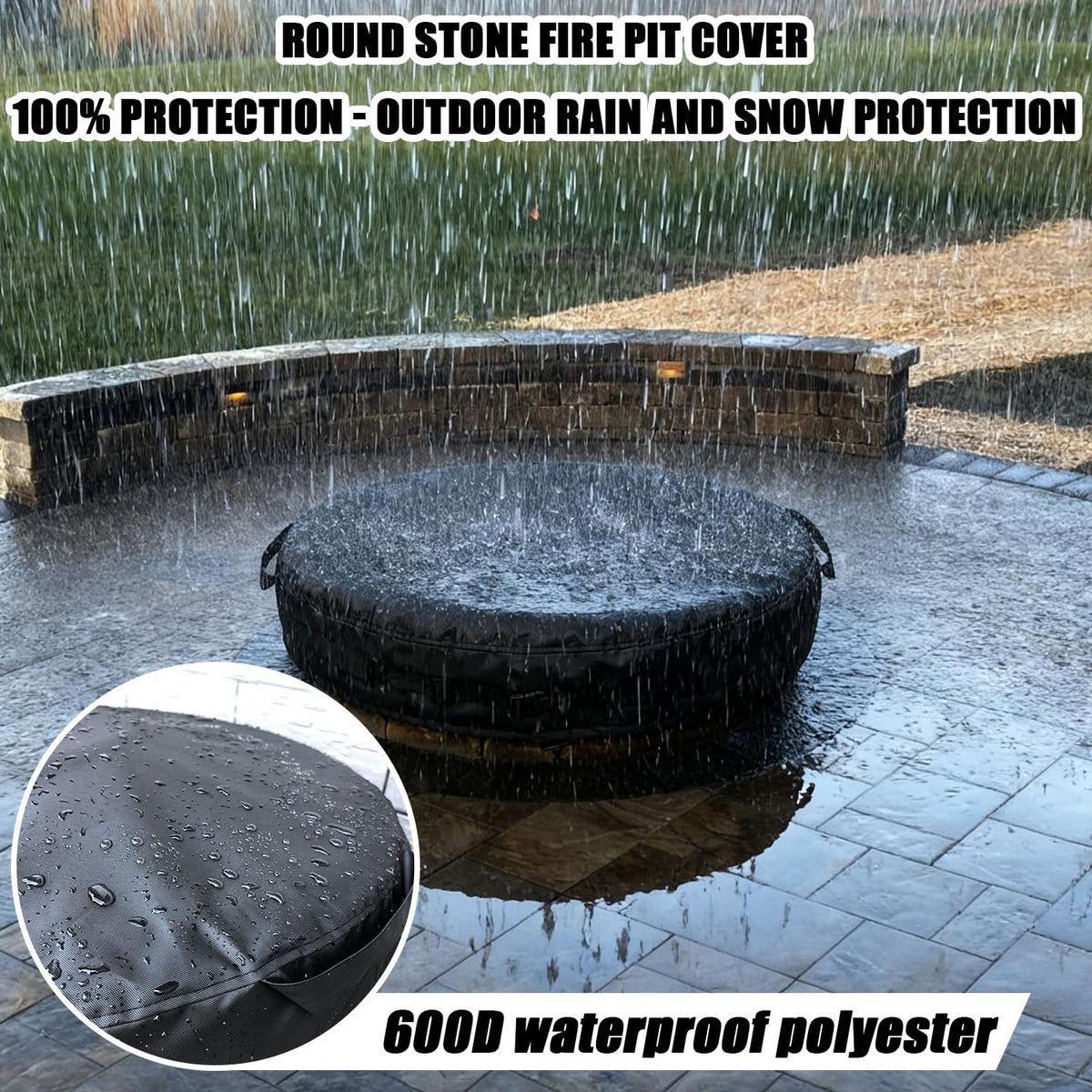 GoldenRaindrop round cover with buckle-edge rope for snug outdoor protection