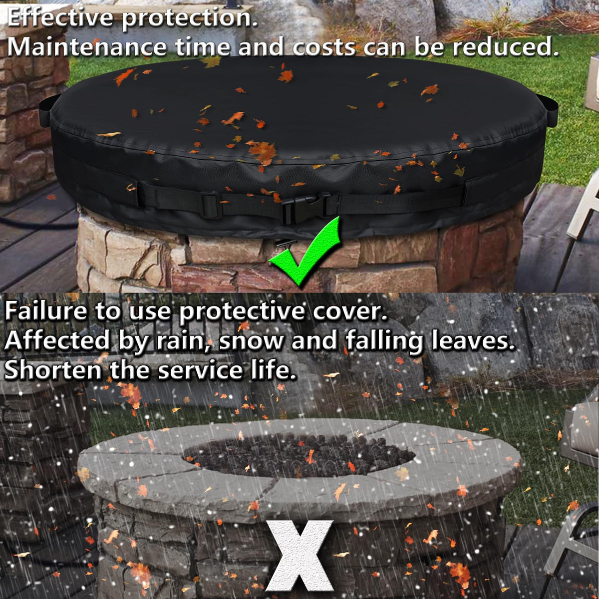 GoldenRaindrop 66.1-inch round fire pit cover for built-in pits