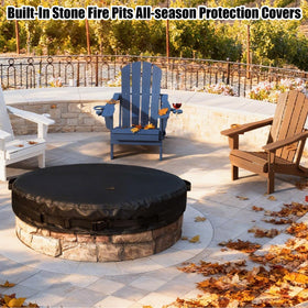 GoldenRaindrop built-in stone fire pit cover for a clean, finished look