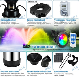 Goldlife F3 4 RGB LED lights illuminate the pond with vibrant, controllable color.