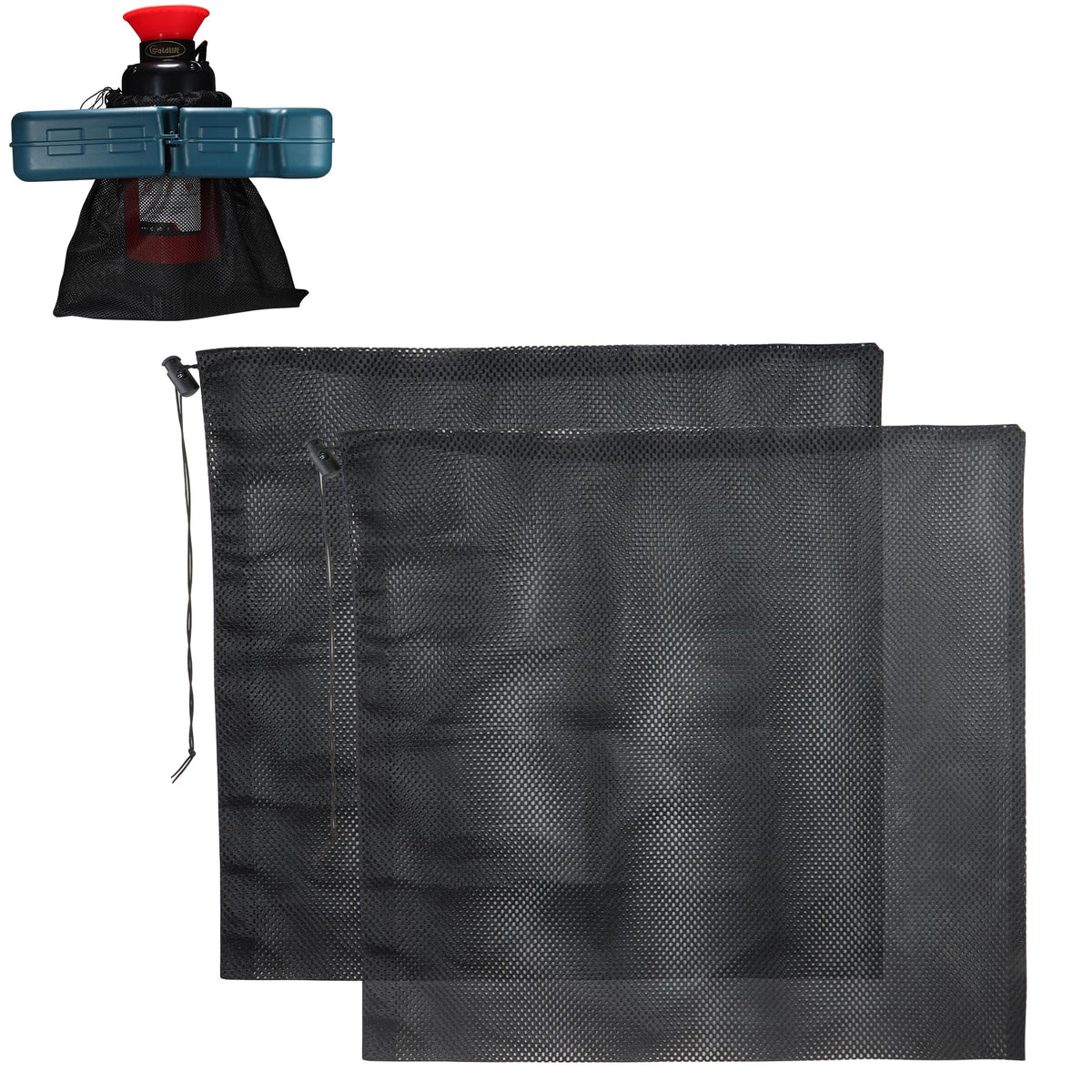 Goldlife pond pump filter bag open shows large mesh barrier for debris