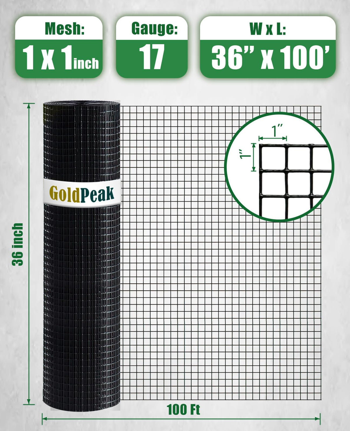 GOLDPEAK hardware cloth closeup shows 1in openings for sturdy barriers.