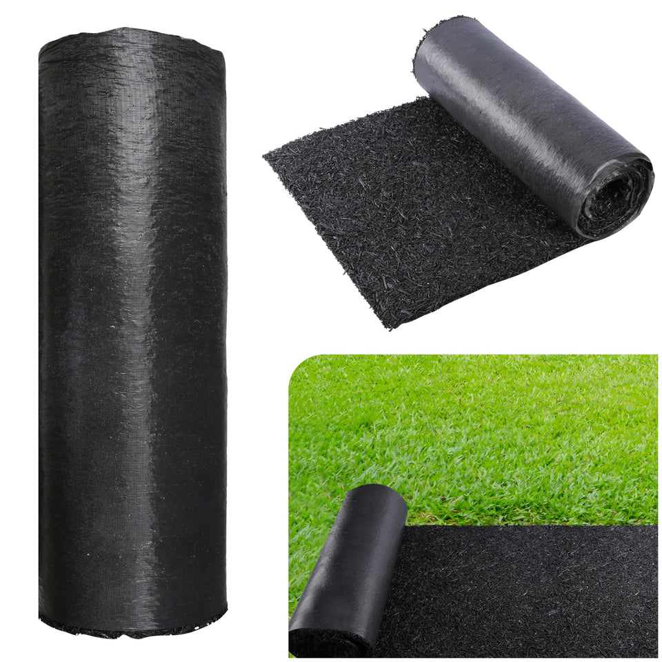 Goldshire rubber mulch mat roll 8x2 blocks weeds for durable garden pathways.
