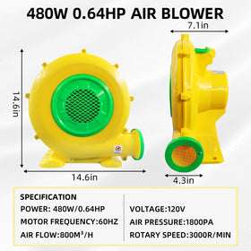 GONFLABLE air blower 480W motor detail shows high-power performance for fast inflation