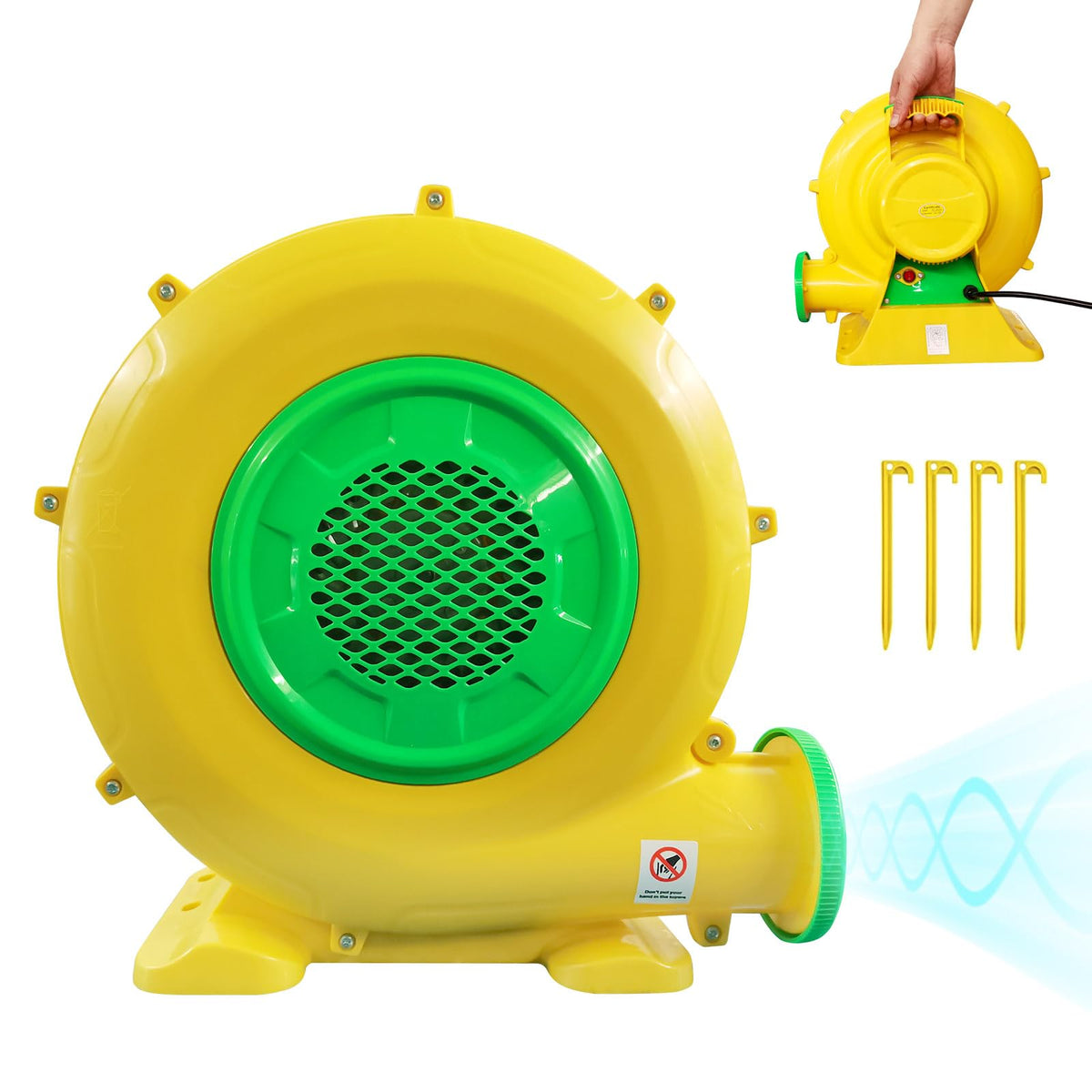 GONFLABLE air blower front view highlights compact design for quick setup