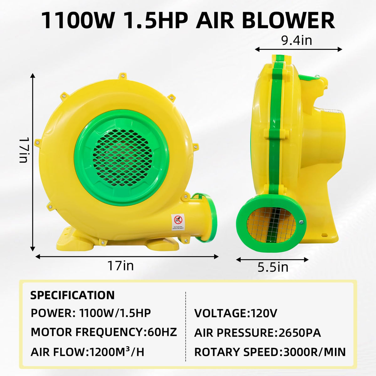 GONFLABLE bounce-house blower in use powering rapid outdoor setup.