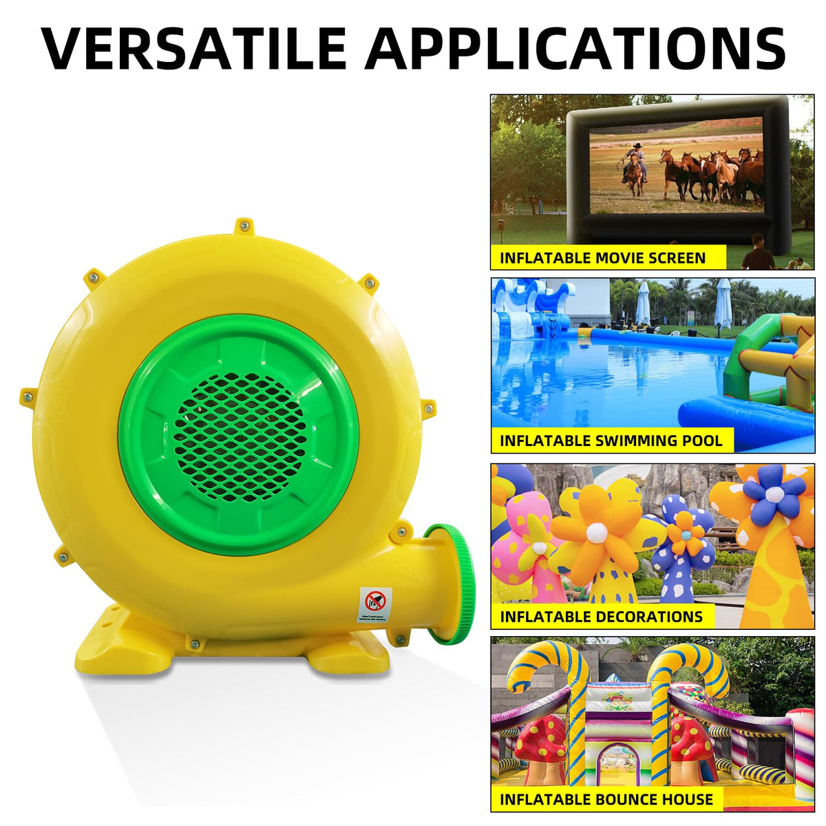 GONFLABLE secure-design blower with mesh vents for safe operation.