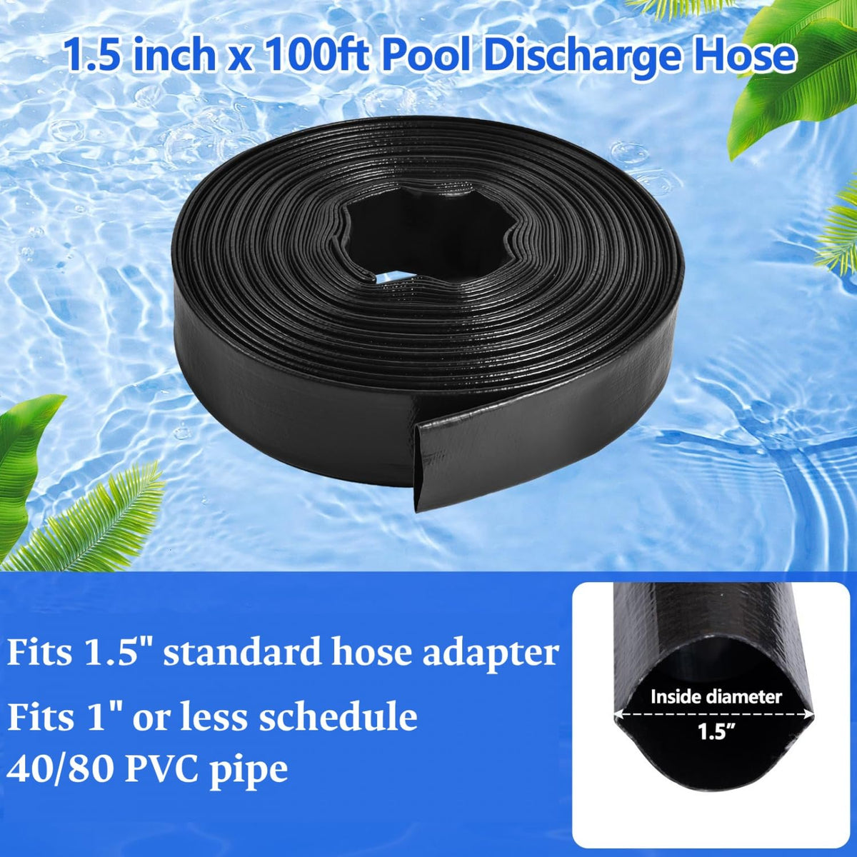 Gonioa heavy-duty discharge hose with clamps for secure setup during backwashing.