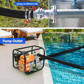 Gonioa maintenance scenario with backwash hose in use around a pool