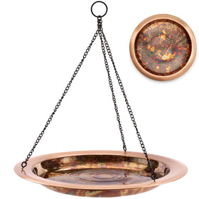 Good Directions Hanging Fire Copper Bird Bath edge perch for drinking in sunlit garden