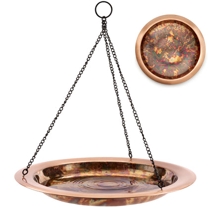 Good Directions Hanging Fire Copper Bird Bath edge perch for drinking in sunlit garden