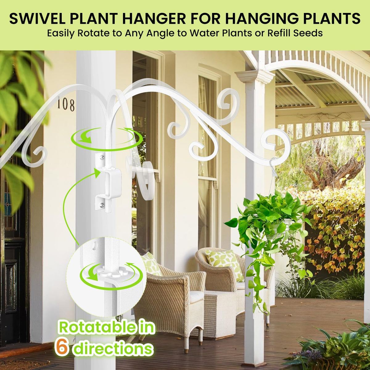 GOODBUY Swivel Plant Hanger 6 way rotation for flexible space placement.