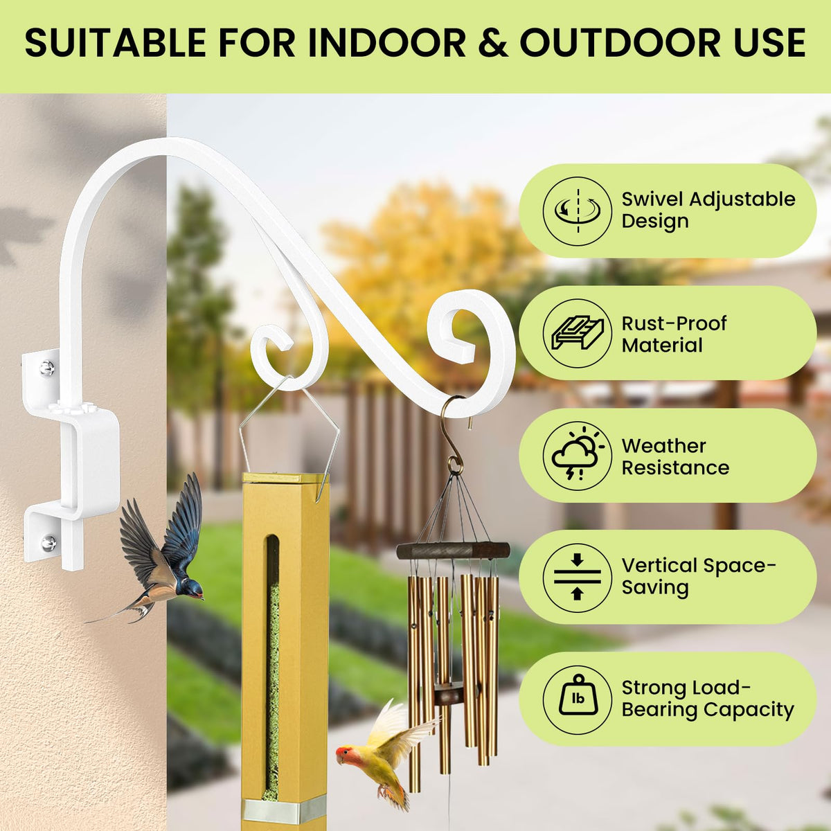 GOODBUY Swivel Plant Hanger solid iron frame resists weather elements.