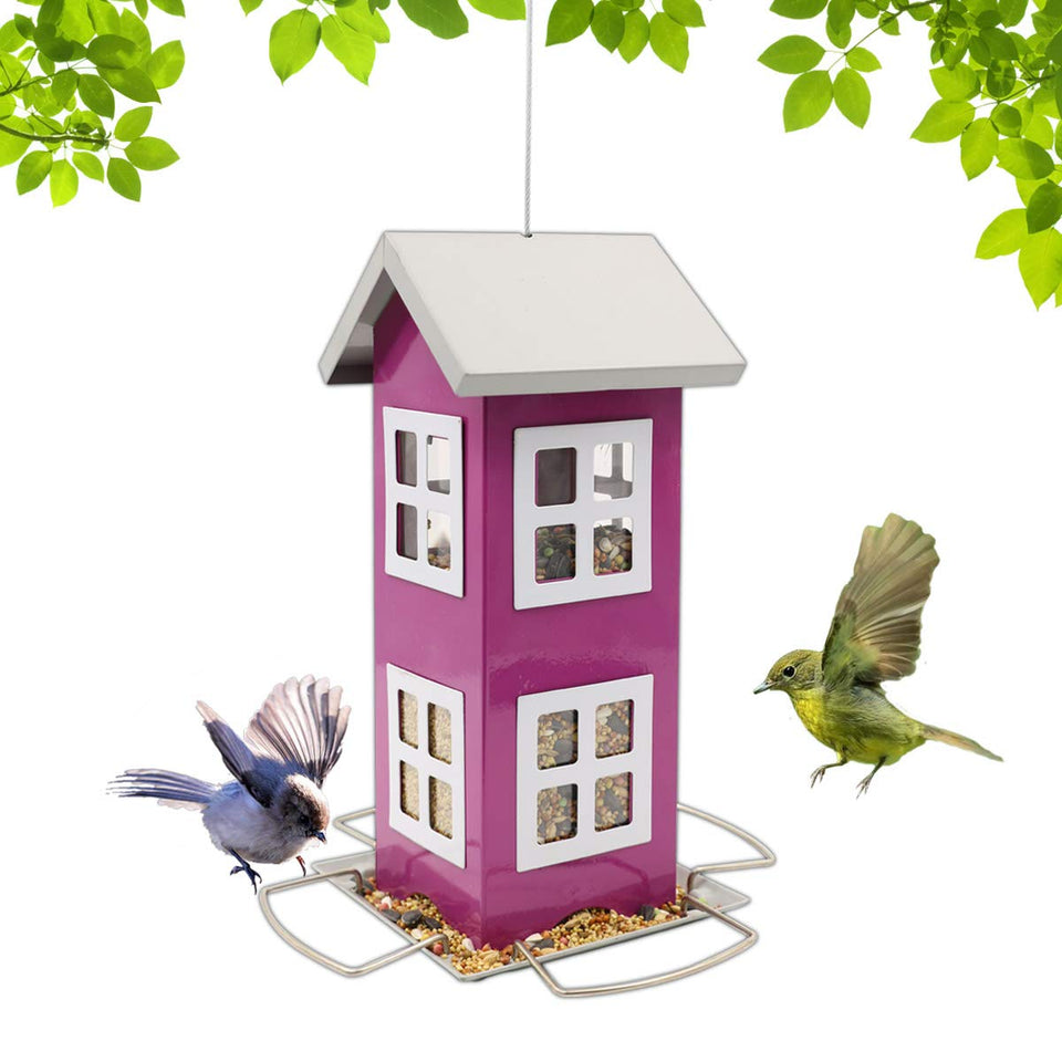 Goodeco metal bird feeder front view, durable and weatherproof for outdoor gardens.