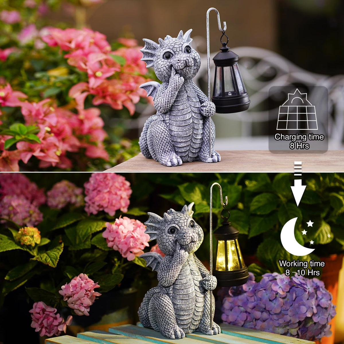 Goodeco patio dragon garden ornament enhances evening ambiance on the porch