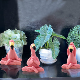 Goodeco pink yoga flamingo figurine elevates tiny gardens with playful mindfulness vibes.