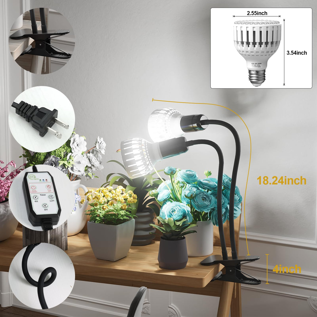 GooingTop full-spectrum LED plant light highlights colors and supports photosynthesis.