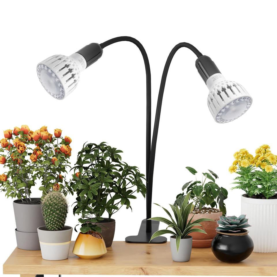 GooingTop grow light clip-on desk lamp for indoor plants boosts growth with full spectrum light.
