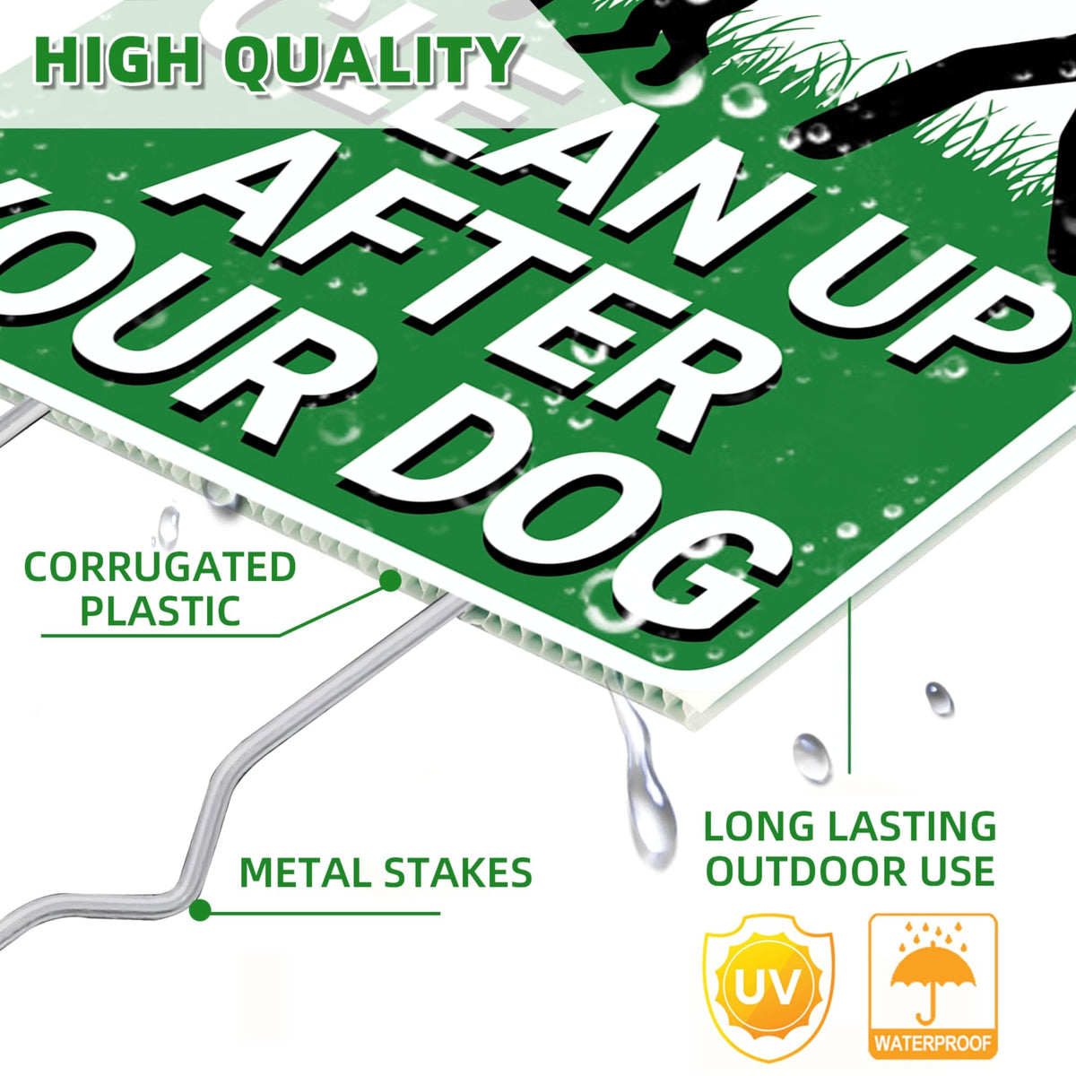 Goolife weatherproof outdoor sign helps keep sidewalks and lawns clean.