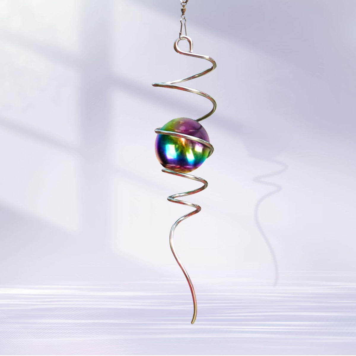 Goollyrusim Gazing Ball Spiral Tail with multi-color orb enhances garden decor and focal point.
