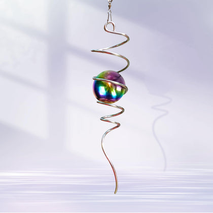 Goollyrusim Gazing Ball Spiral Tail with multi-color orb enhances garden decor and focal point.