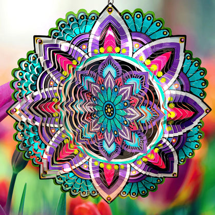 Goolyrusim wind spinner mandala jasmine closeup highlighting intricate laser-cut details for outdoor charm