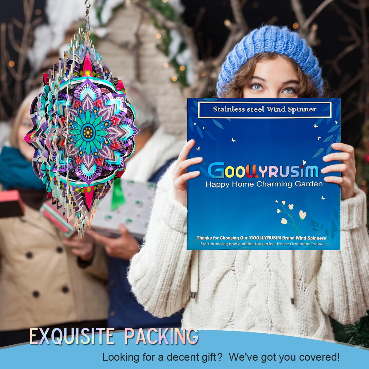 Goolyrusim wind spinner mandala jasmine full view showcases 12-inch size and kinetic movement