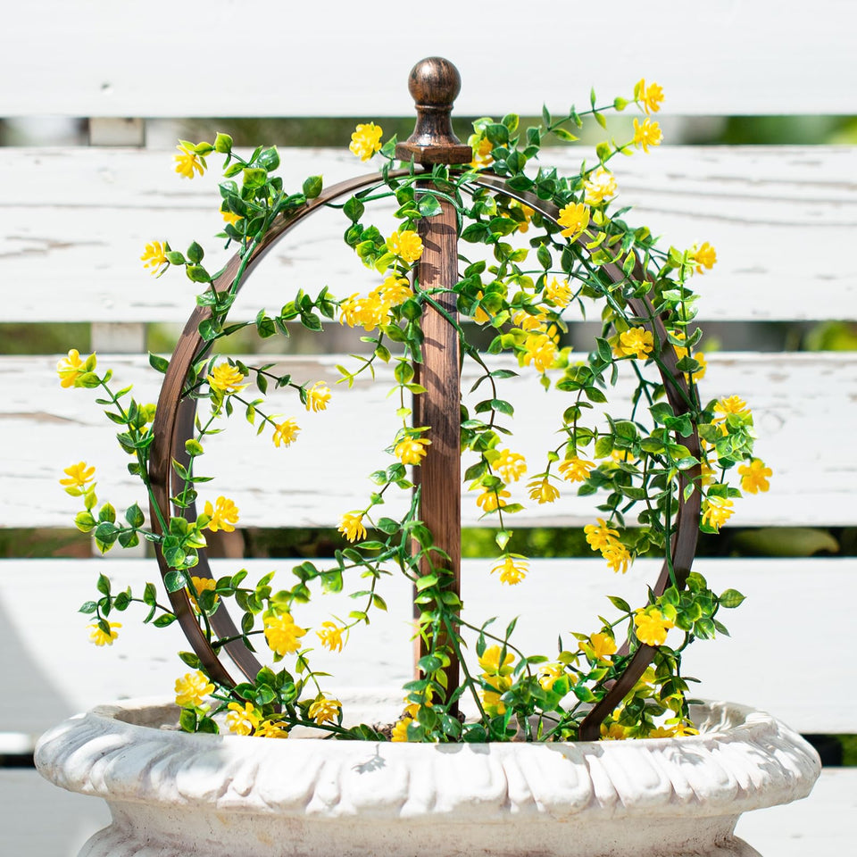 Goooxim bronze trellis obelisk supports climbing roses front view.