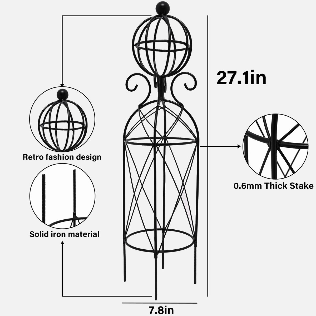 Goooxim metal obelisk trellis showcasing effortless no-assembly installation.
