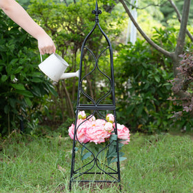 Goooxim Obelisk Trellis durable metal construction withstands outdoor use.